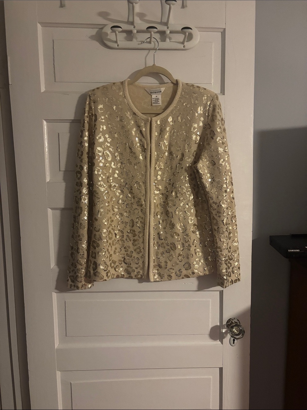 Exclusively Misook Sequin Leopard Print Cardigan Jacket - Cream